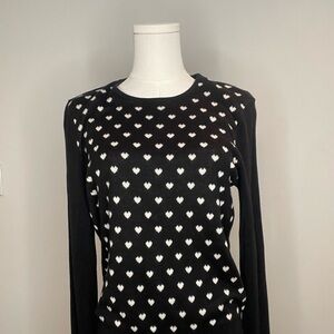 L’Agence Black Sweater with White Heart Pattern Cashmere and Silk blend
